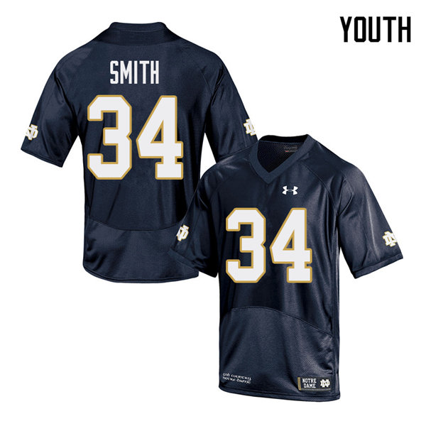 Youth NCAA Notre Dame Fighting Irish #34 Jahmir Smith Stitched College Under Armour Authentic Navy Football Jersey VI10G46CE